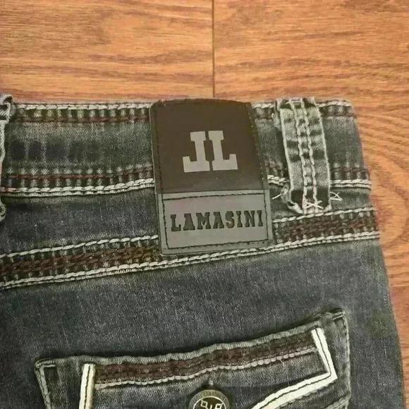 Lamasini Men's Gray Denim Medium Wash Mid-Rise Straight Wide Leg Jeans,Sz 34/30 - Picture 4 of 6